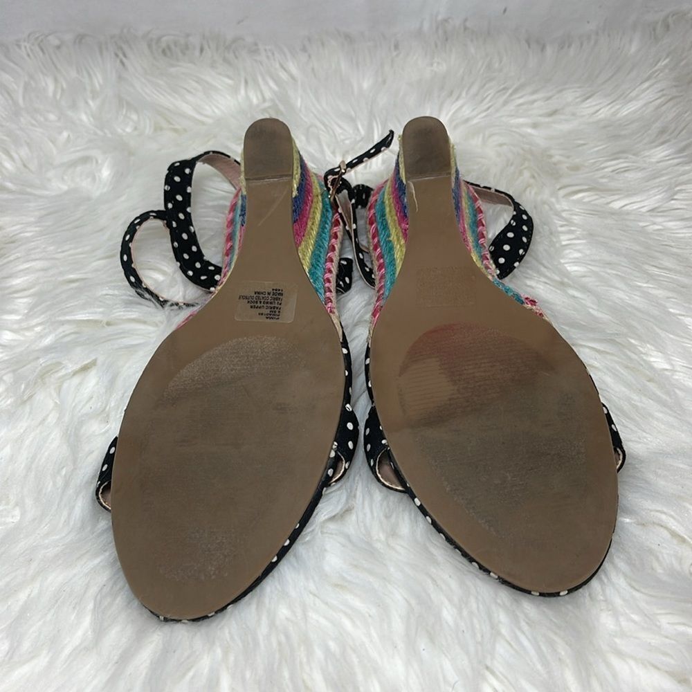 Betsey Johnson Black Polka Dot Rainbow Wedge Espadrille Sandals - Picture 6 of 6
